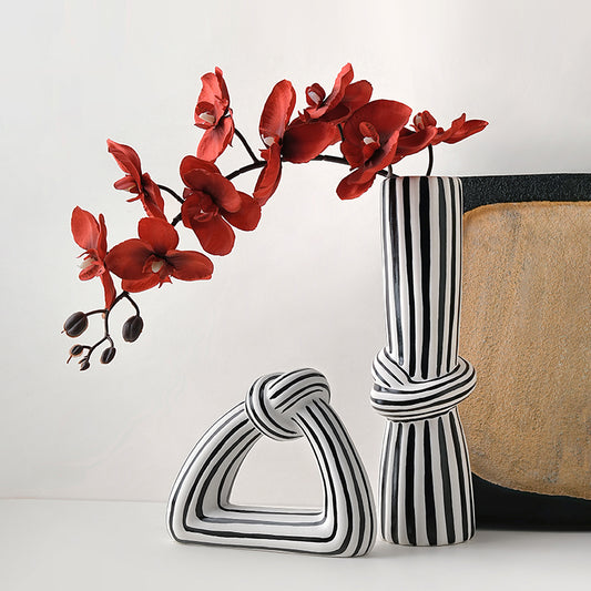 Black White Striped Knotted Vases Home Decor.