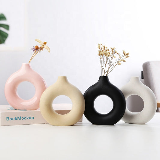 Hollow Donut Flower Vase for Interior Decorations
