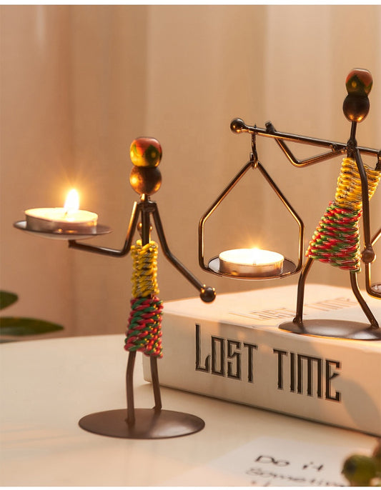 African Woman Tealight Holder | Metal Sculpture Candle Stand