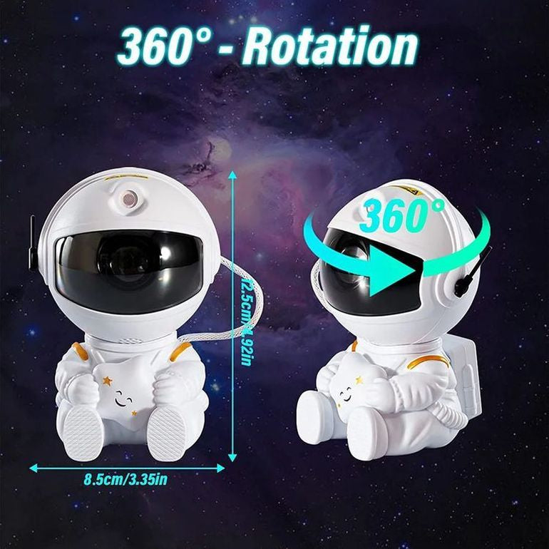 An astronaut-shaped projector casting light patterns