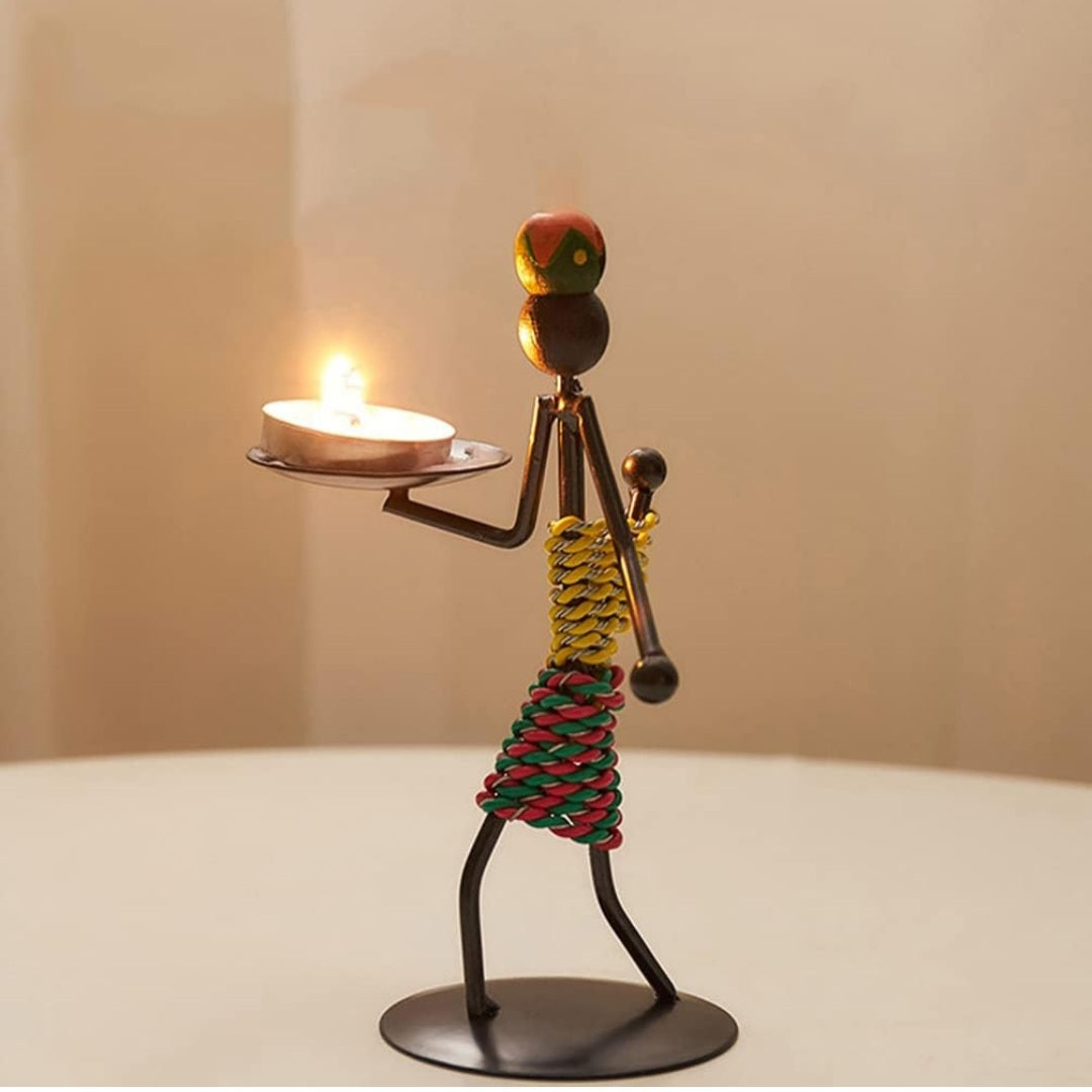 African Woman Tealight Holder | Metal Sculpture Candle Stand