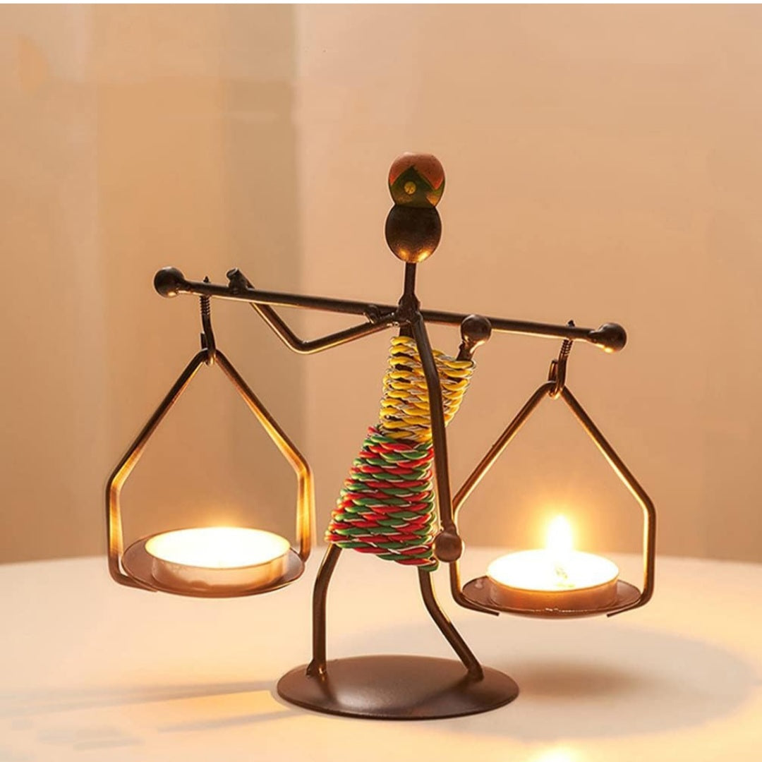 African Woman Tealight Holder | Metal Sculpture Candle Stand
