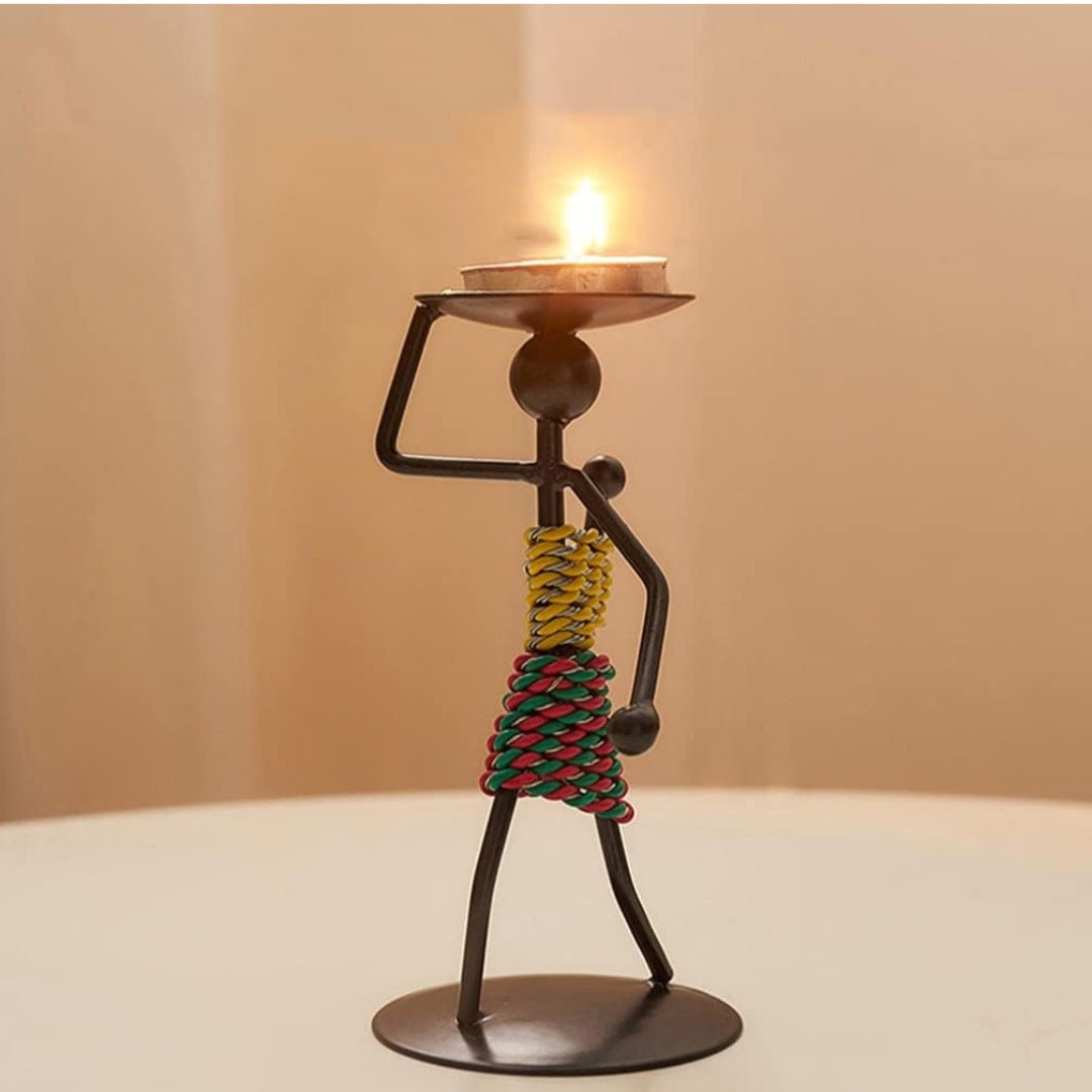 African Woman Tealight Holder | Metal Sculpture Candle Stand