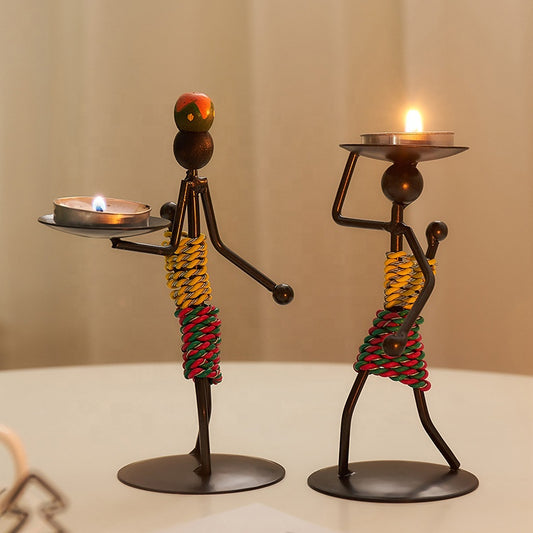 African Woman Tealight Holder | Metal Sculpture Candle Stand