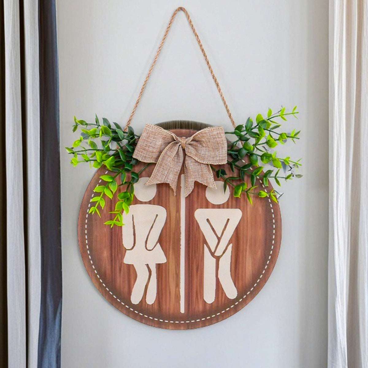 Unisex Bathroom Door Hanger with Greenery and Bow