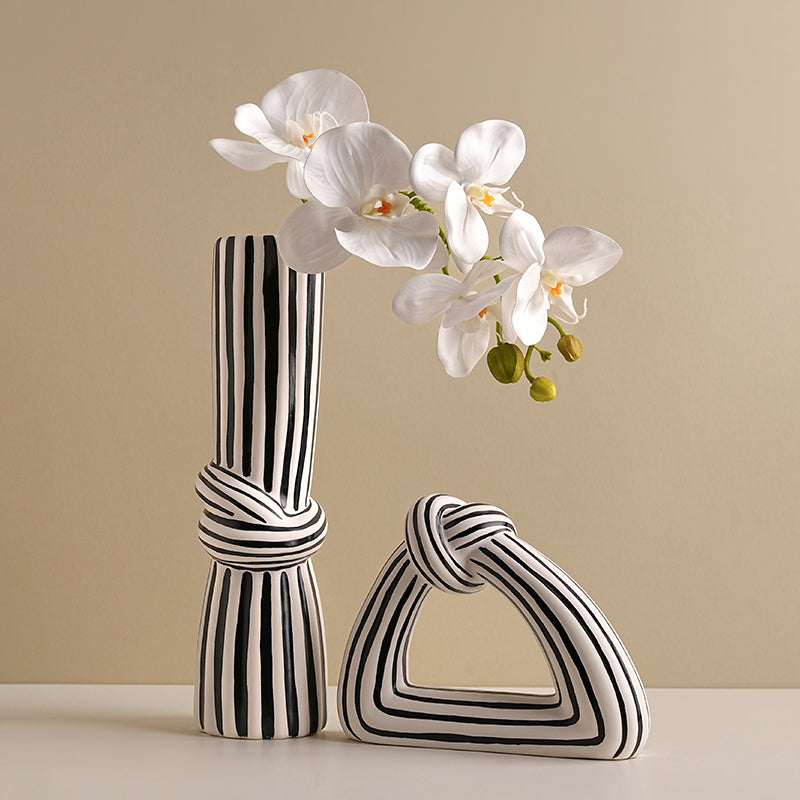 Black White Striped Knotted Vases Home Decor.