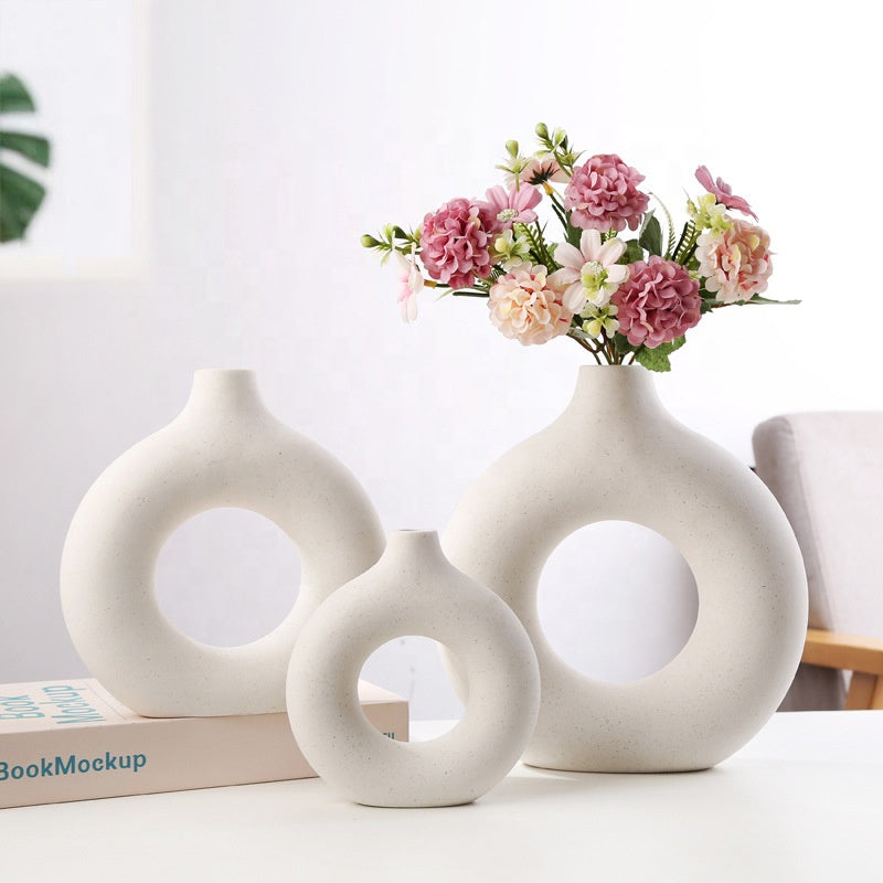 Hollow Donut Flower Vase for Interior Decorations