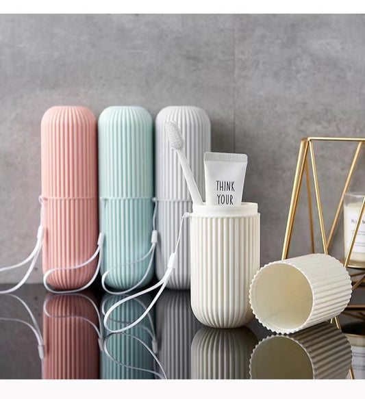 Plastic Capsule Shape Travel Toothbrush Toothpaste Case Holder (Multiple Colors)