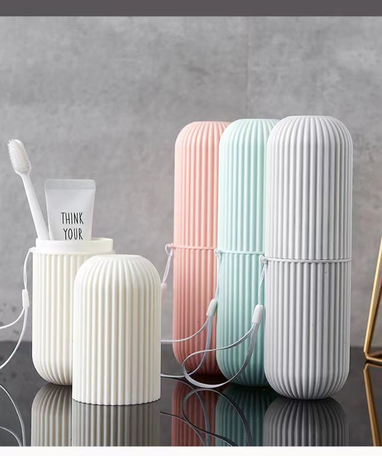 Plastic Capsule Shape Travel Toothbrush Toothpaste Case Holder (Multiple Colors)
