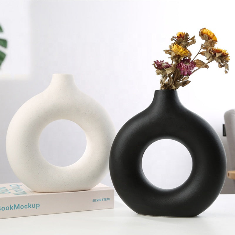 Hollow Donut Flower Vase for Interior Decorations