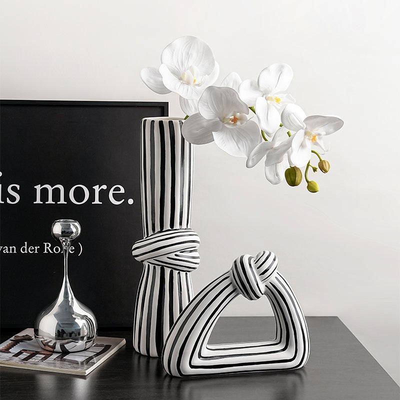 Black White Striped Knotted Vases Home Decor.