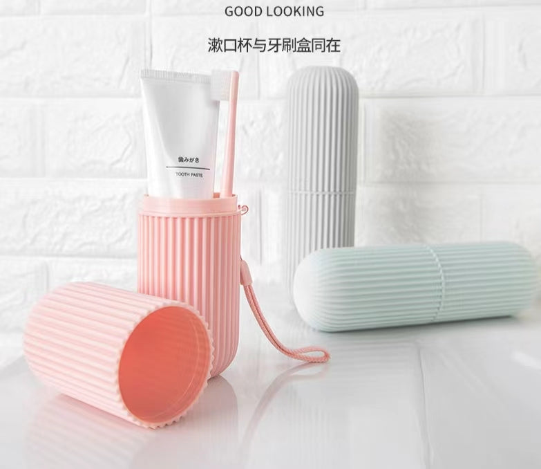 Plastic Capsule Shape Travel Toothbrush Toothpaste Case Holder (Multiple Colors)