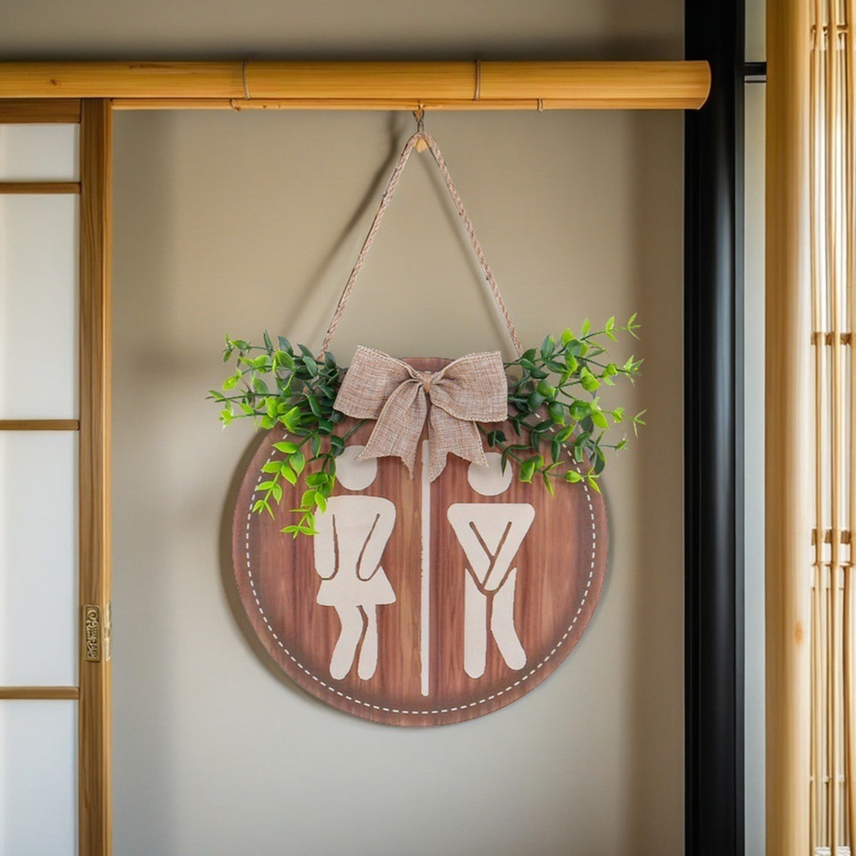 Unisex Bathroom Door Hanger with Greenery and Bow