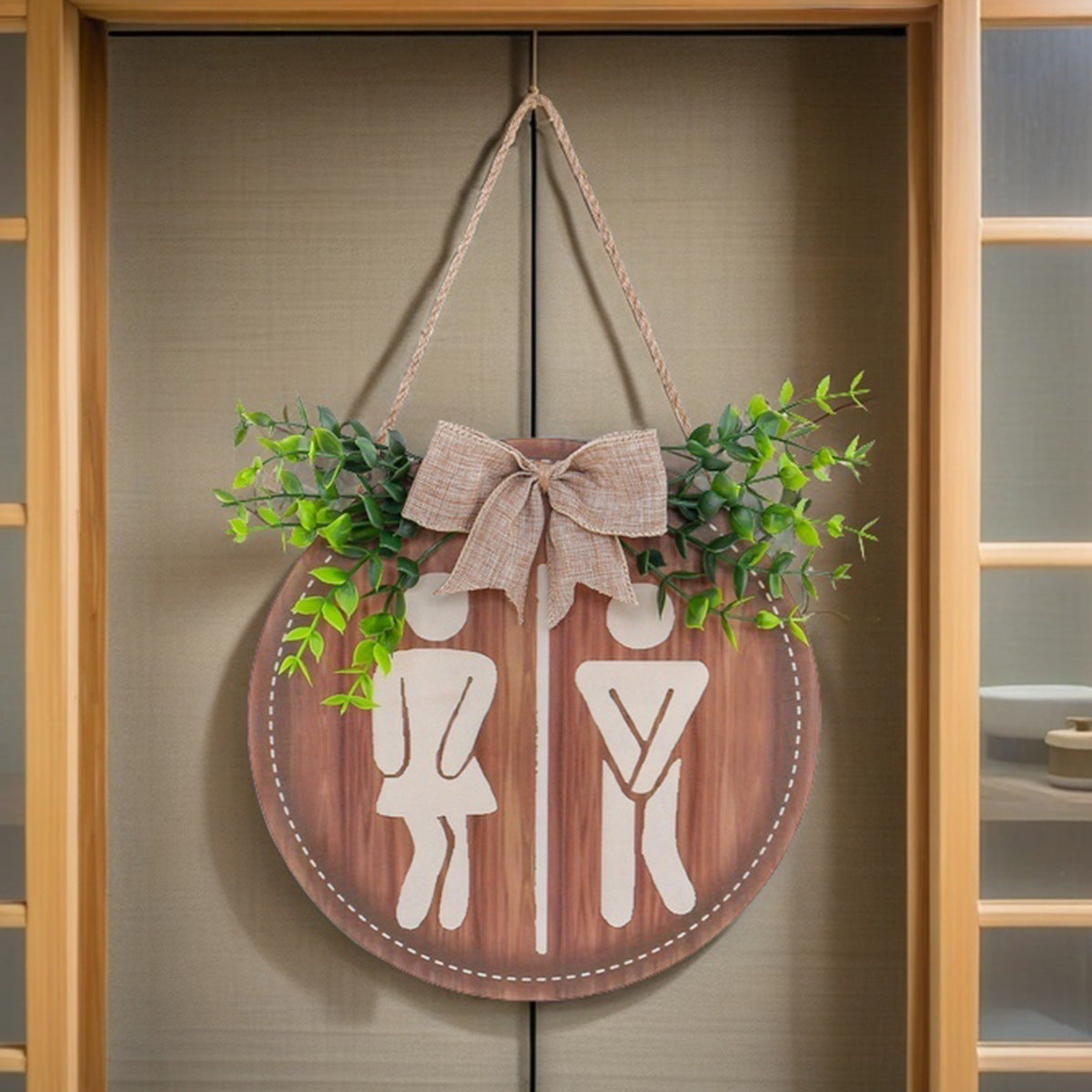 Unisex Bathroom Door Hanger with Greenery and Bow