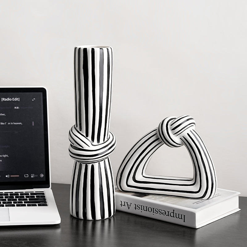 Black White Striped Knotted Vases Home Decor.