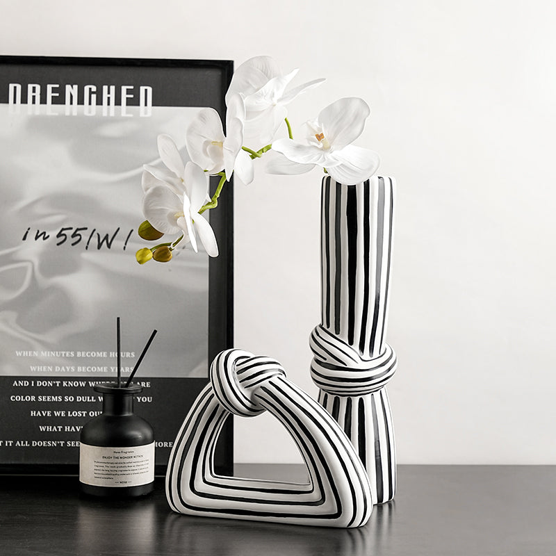 Black White Striped Knotted Vases Home Decor.